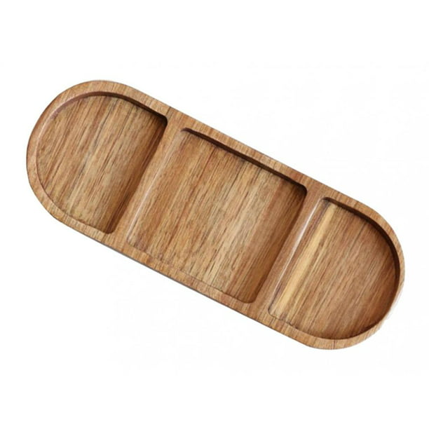 Divided Snack Serving Tray Wooden Plate Dish Tray For Home Kitchen Dining Room